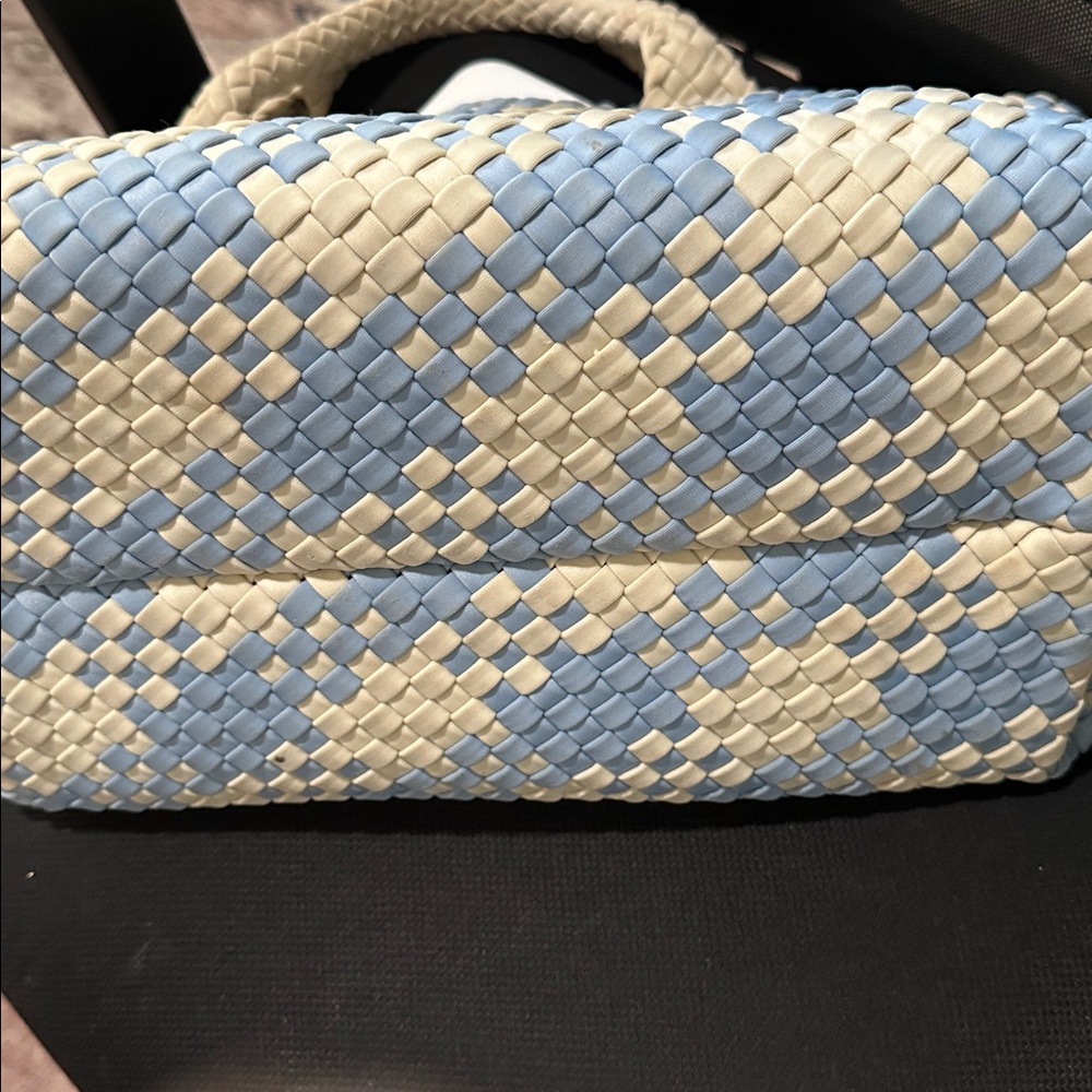 Naghedi St Barths Medium Blue and White Woven Tote Bag - Picture 8 of 9
